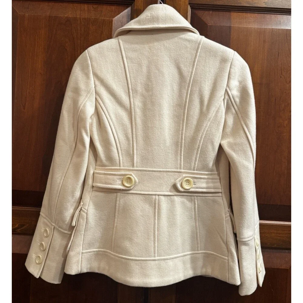Guess Women’s Wool Blend Cream Pea Coat Double Breasted Size Small - Picture 3 of 16